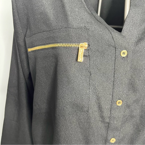 Calvin Klein Black& Gold Long Sleeve Button Down Blouse Size Large - Picture 8 of 13